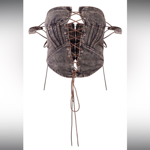 NWT PLT Shape Brown Denim Lace-Up Front Corset Top Strapless y2k grunge Fitted - Picture 2 of 8